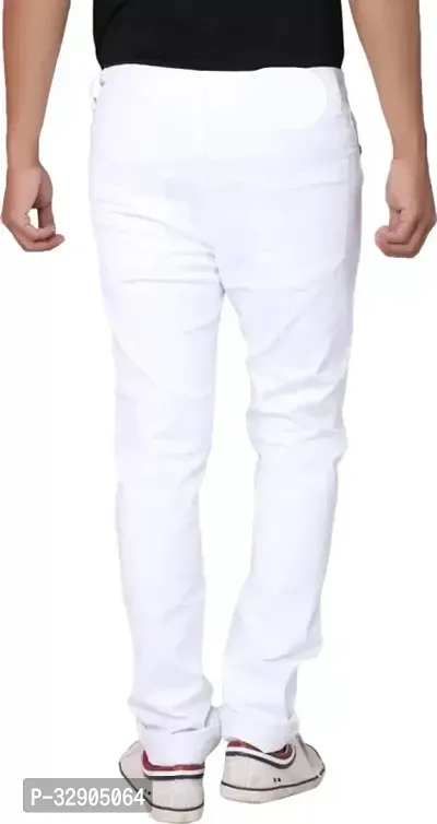 Stylish White Denim Solid Regular Fit Jeans For Men-thumb2