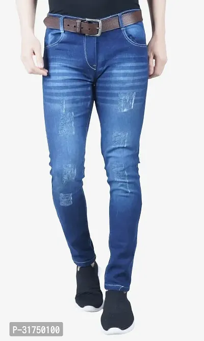 Stylish Blue Cotton Blend Solid Mid-Rise Jeans For Men-thumb0