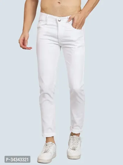 Stylish White Denim Solid Jeans For Men-thumb0