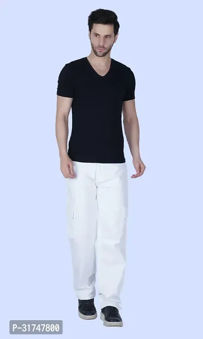 Stylish White Denim Solid Mid-Rise Jeans For Men-thumb3