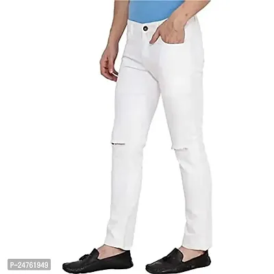 COMFITS Men's Boys Stylish White Knee Cut Jeans (32)