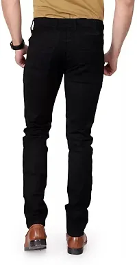 Stylish Black Cotton Blend Solid Mid-Rise Jeans For Men-thumb1