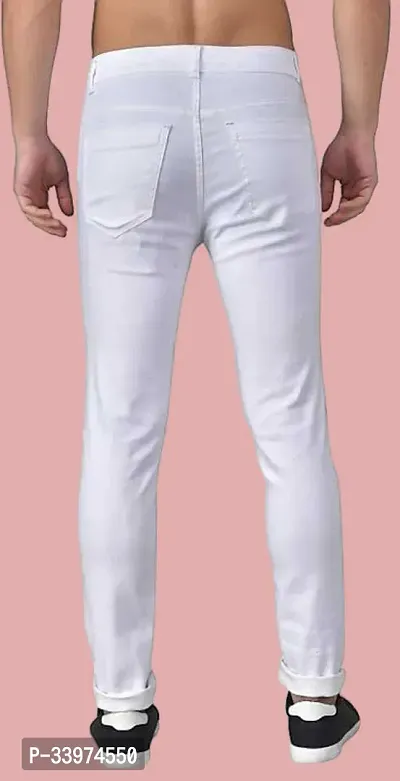 Stylish White Denim Solid Mid Rise Jeans For Men-thumb2