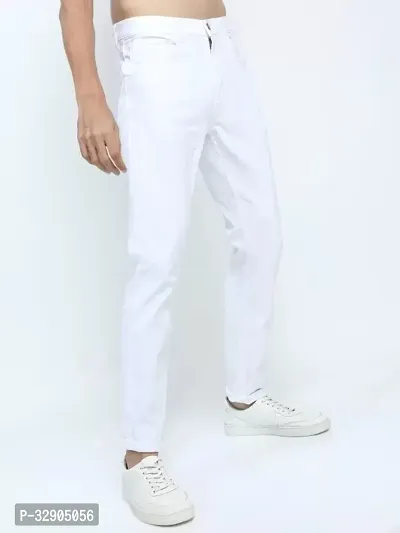 Stylish White Denim Solid Regular Fit Jeans For Men-thumb0