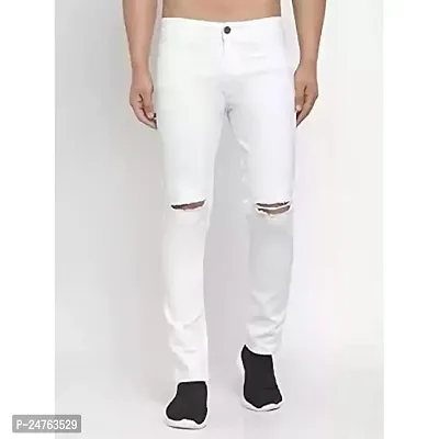 COMFITS Men's Boys White Stylish Casual Knee Cut Jeans (28)