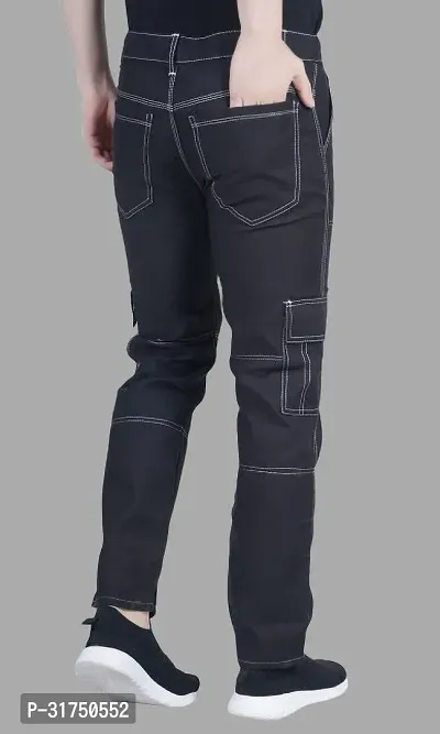 Stylish Black Cotton Blend Solid Mid-Rise Jeans For Men-thumb2