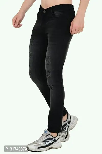 Stylish Black Denim Solid Mid-Rise Jeans For Men-thumb0