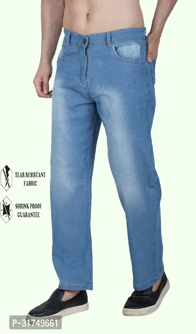 Stylish Blue Cotton Blend Solid Mid-Rise Jeans For Men-thumb0