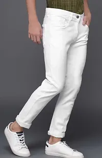 Stylish White Cotton Blend Mid-Rise Jeans For Men-thumb2