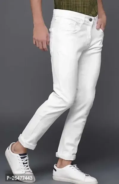 Stylish White Cotton Blend Mid-Rise Jeans For Men-thumb3