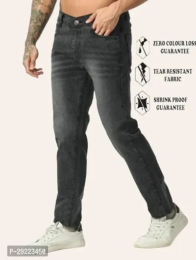 Stylish Grey Cotton Blend Solid Mid-Rise Jeans For Men-thumb0