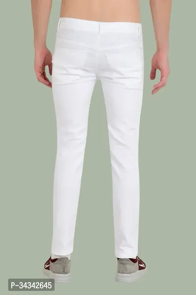 Stylish White Solid Regular Fit Denim Jeans For Men-thumb2