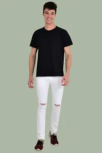 Stylish White Solid Regular Fit Denim Jeans For Men-thumb2