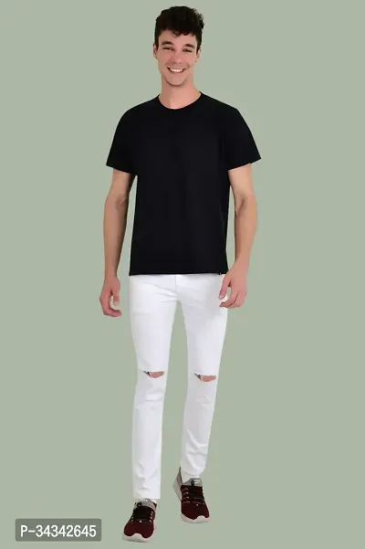 Stylish White Solid Regular Fit Denim Jeans For Men-thumb3