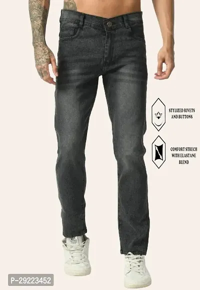 Stylish Grey Cotton Blend Solid Mid-Rise Jeans For Men-thumb0