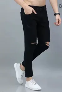 Stylish Black Denim Solid Mid-Rise Jeans For Men-thumb2