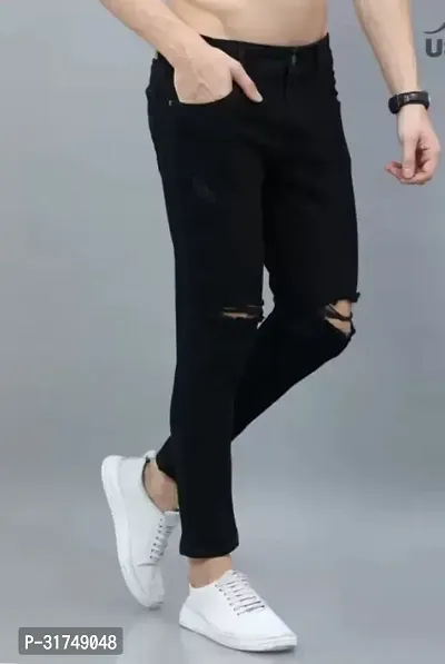 Stylish Black Denim Solid Mid-Rise Jeans For Men-thumb3