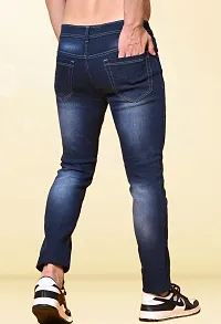 Stylish Blue Denim Solid Mid-Rise Jeans For Men-thumb1