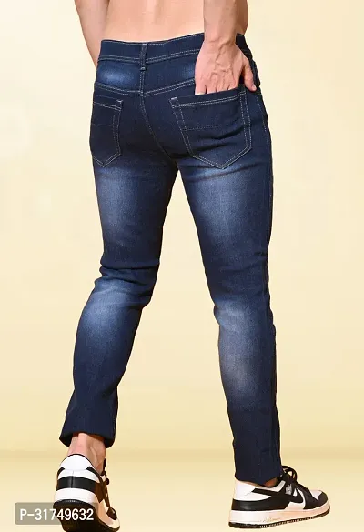 Stylish Blue Denim Solid Mid-Rise Jeans For Men-thumb2