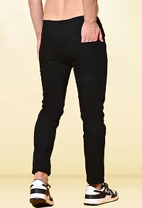 Stylish Black Denim Solid Mid-Rise Jeans For Men-thumb1