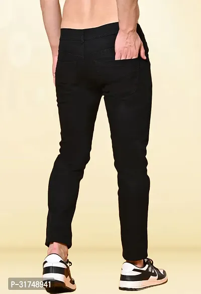 Stylish Black Denim Solid Mid-Rise Jeans For Men-thumb2