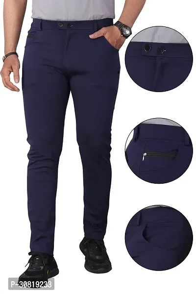 Mevan Stylish Blue Lycra Blend Solid Regular Fit Trouser For Men-thumb0