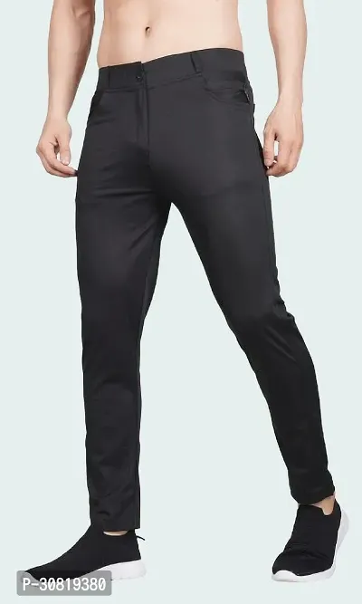 Mevan Stylish Black Lycra Blend Solid Regular Fit Trouser For Men-thumb0