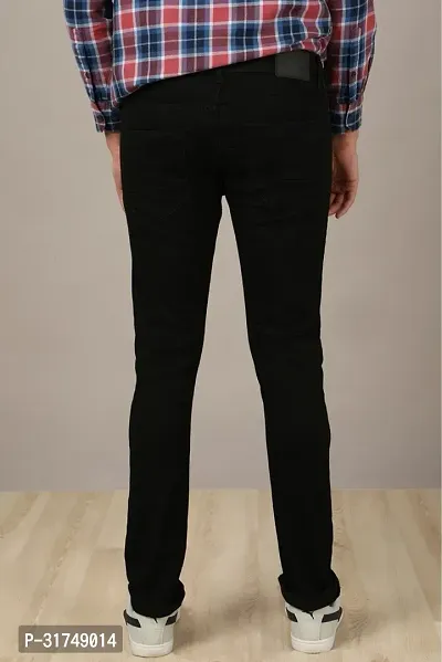 Stylish Black Denim Solid Mid-Rise Jeans For Men-thumb2