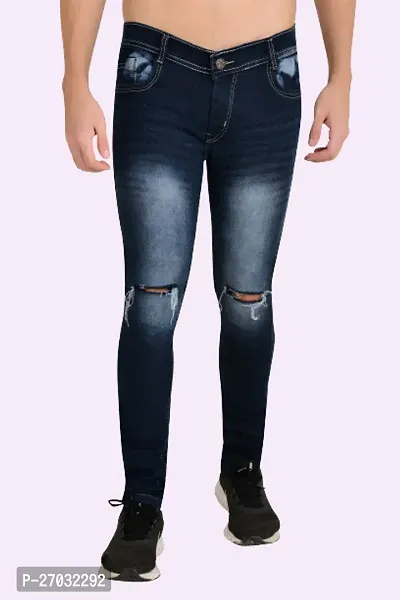 Classic Blue Cotton Blend Solid Jeans For Men-thumb0