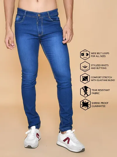 Classic Blue Cotton Solid Jeans For Men