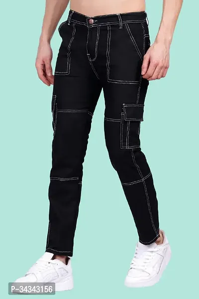 Stylish Black Denim Solid Jeans For Men-thumb4