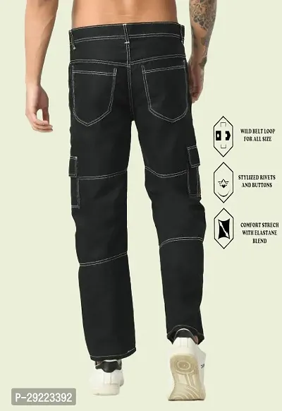 Stylish Black Cotton Blend Solid Mid-Rise Jeans For Men-thumb2