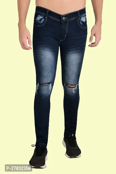 Classic Blue Cotton Blend Solid Jeans For Men-thumb0