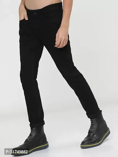 Stylish Black Cotton Blend Solid Mid-Rise Jeans For Men-thumb3