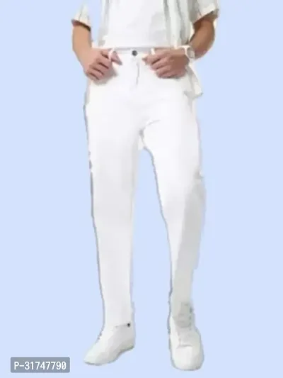 Stylish White Denim Solid Mid-Rise Jeans For Men