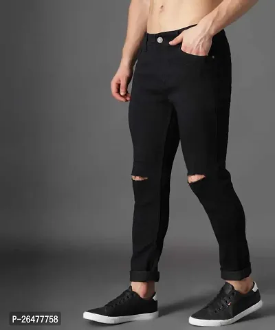 Stylish Black Denim Mid-Rise Jeans For Men-thumb0