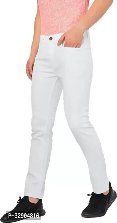 Stylish White Denim Solid Regular Fit Jeans For Men-thumb0