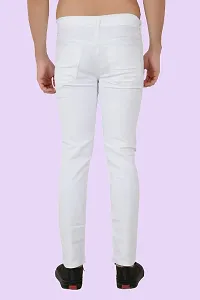 Stylish White Cotton Blend Solid Mid-Rise Jeans For Men-thumb1