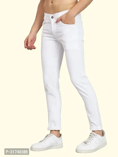 Stylish White Cotton Blend Solid Mid-Rise Jeans For Men-thumb3