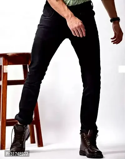 Stylish Black Cotton Blend Solid Mid-Rise Jeans For Men-thumb4