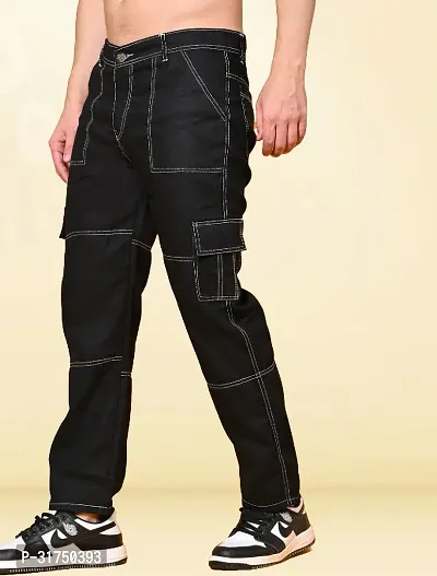 Stylish Black Denim Solid Mid-Rise Jeans For Men-thumb0