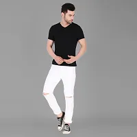 Stylish White Denim Solid Mid-Rise Jeans For Men-thumb3