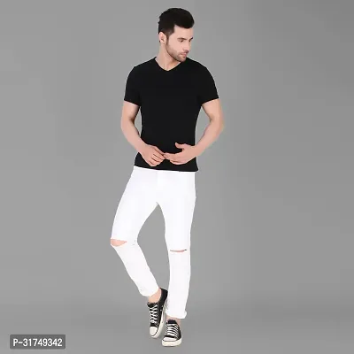 Stylish White Denim Solid Mid-Rise Jeans For Men-thumb4