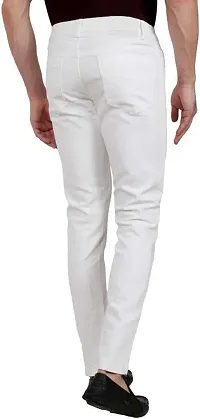 Stylish White Cotton Blend Solid Mid-Rise Jeans For Men-thumb1