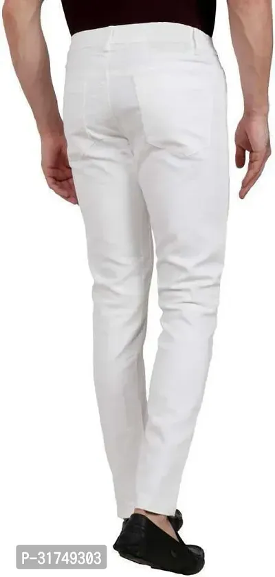 Stylish White Cotton Blend Solid Mid-Rise Jeans For Men-thumb2