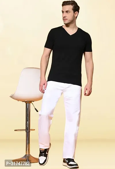 Stylish White Denim Solid Mid-Rise Jeans For Men-thumb3