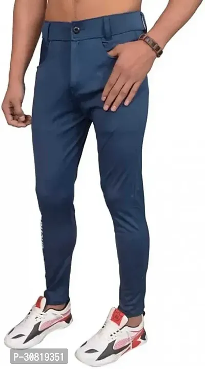 Mevan Stylish Blue Lycra Blend Solid Regular Fit Trouser For Men