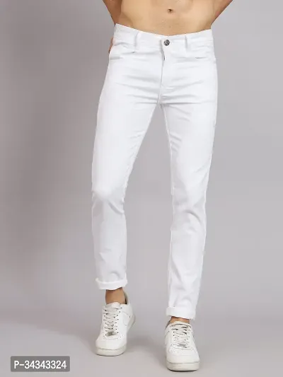 Stylish White Denim Solid Jeans For Men-thumb0