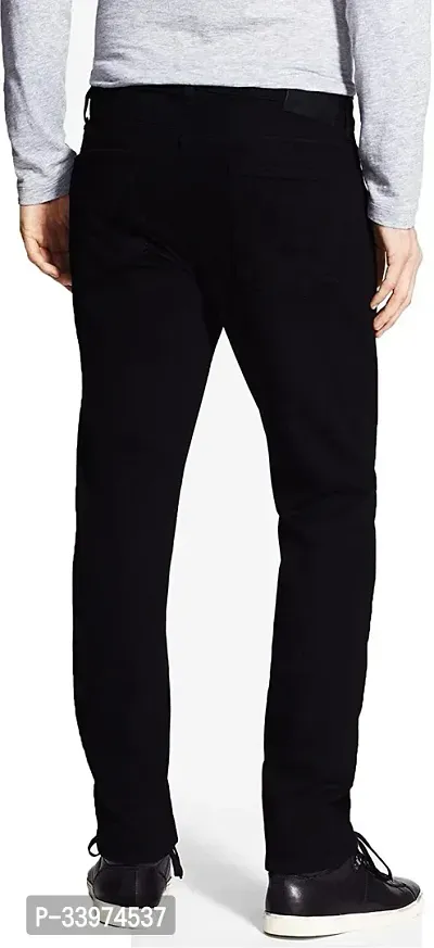 Stylish Black Denim Solid Mid Rise Jeans For Men-thumb2