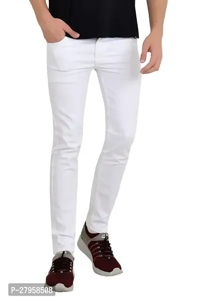 Stylish White Cotton Blend Solid Mid-Rise Jeans For Men
